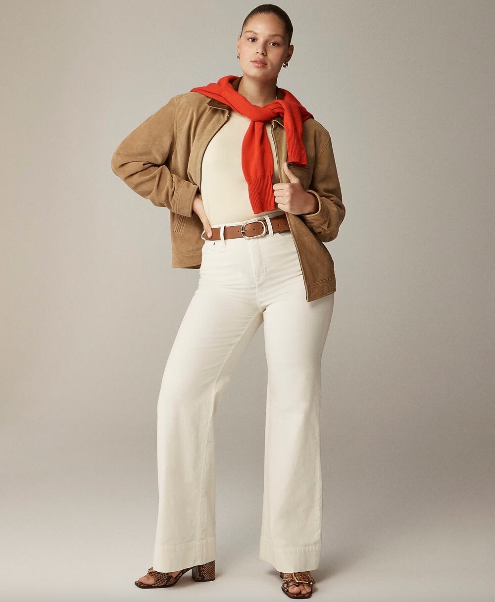 J.Crew Wide Leg Corduroy Trouser High Rise Stretch Boho Classic Ivory US 32 NWT